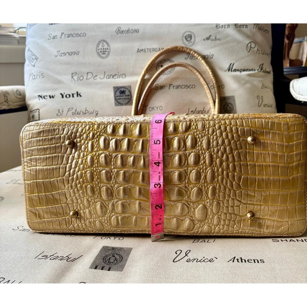 NWT Brahmin Sol Glossy Anytime Tote Gold Croc Embossed Leather Bag Neutral